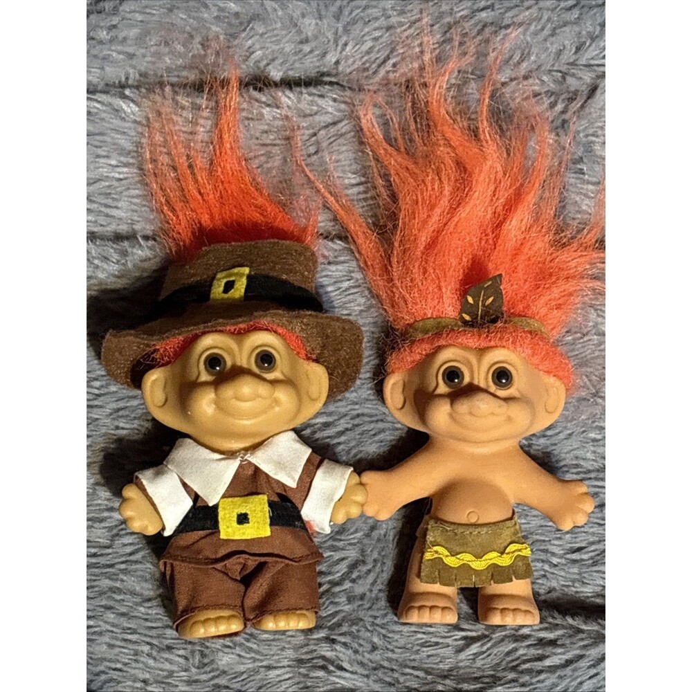 Russ Berrie TROLL DOLLS PILGRIM Native THANKSGIVING TROLLS 1980s RUSS ORIGINALS